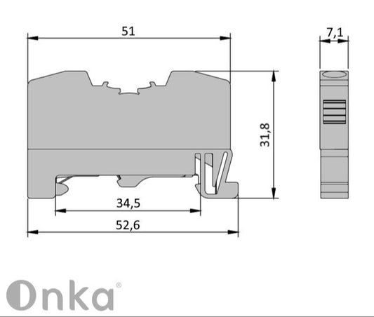 ONKA 4mm2 PE rugós síncsatlakozó csatlakozó DIN síncsatlakozó 2-vezetékes szürke, 1020299