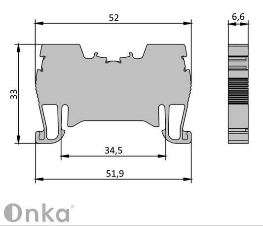 ONKA 4mm2 rugós síncsatlakozó csatlakozó DIN síncsatlakozó szürke, 2 huzalos, 1020024