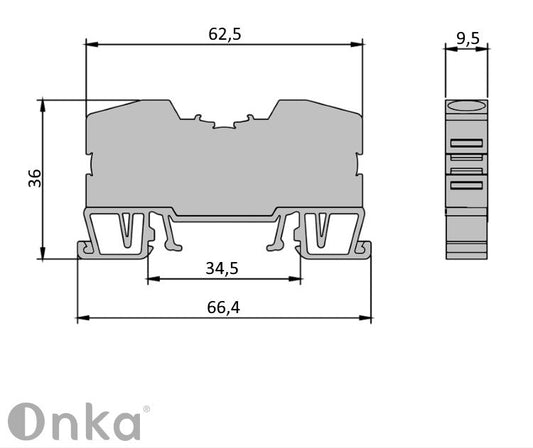 ONKA 10mm2 rugósínes csatlakozó csatlakozó DIN sínes csatlakozó 2-vezetékes kék, 1020047