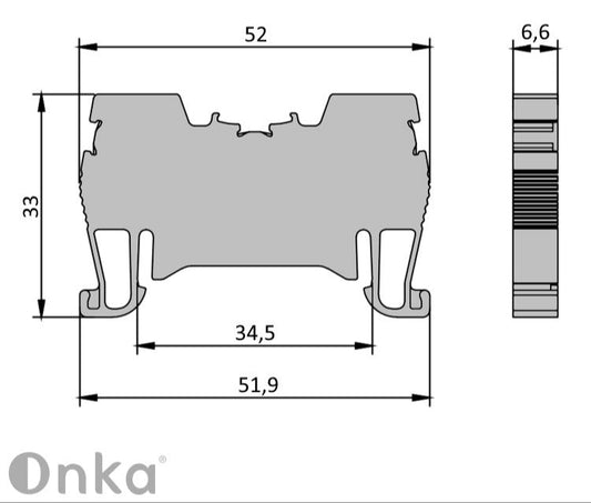 ONKA 4mm2 rugósínes csatlakozó csatlakozó DIN sínes csatlakozó 2-vezetékes kék, 1020027