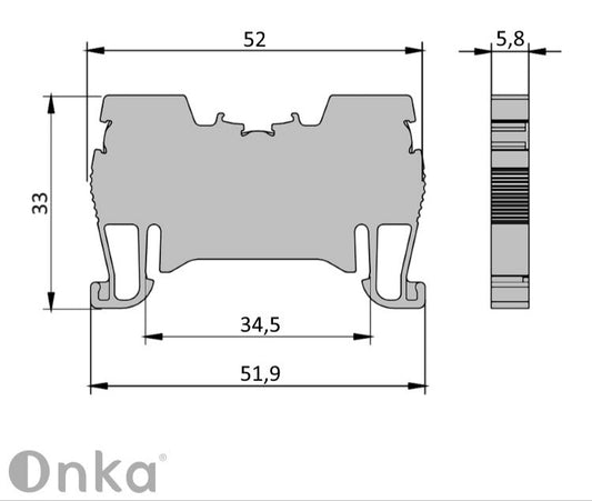 ONKA 2,5 mm2 rugósínes csatlakozó csatlakozó DIN sínes csatlakozó 2 vezetékes szürke, 1020016