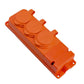 3x socket, French type E, triple "rubber" orange socket, with cover, hermetic IP44 250V, 16A, 2P+Z, 3KMP-E-O, Bylion
