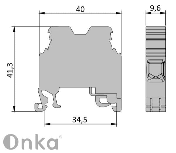 ONKA 10mm2 PE csavaros síncsatlakozó csatlakozó DIN síncsatlakozó 2-vezetékes szürke, 1010221