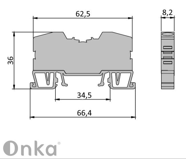 ONKA 6mm2 rugósínes csatlakozó csatlakozószalag DIN sínes csatlakozószalag 2-vezetékes szürke, 1020034