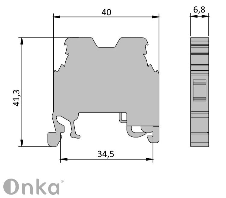 ONKA 10mm2 PE csavaros síncsatlakozó csatlakozó DIN síncsatlakozó 2-vezetékes szürke, 1010221