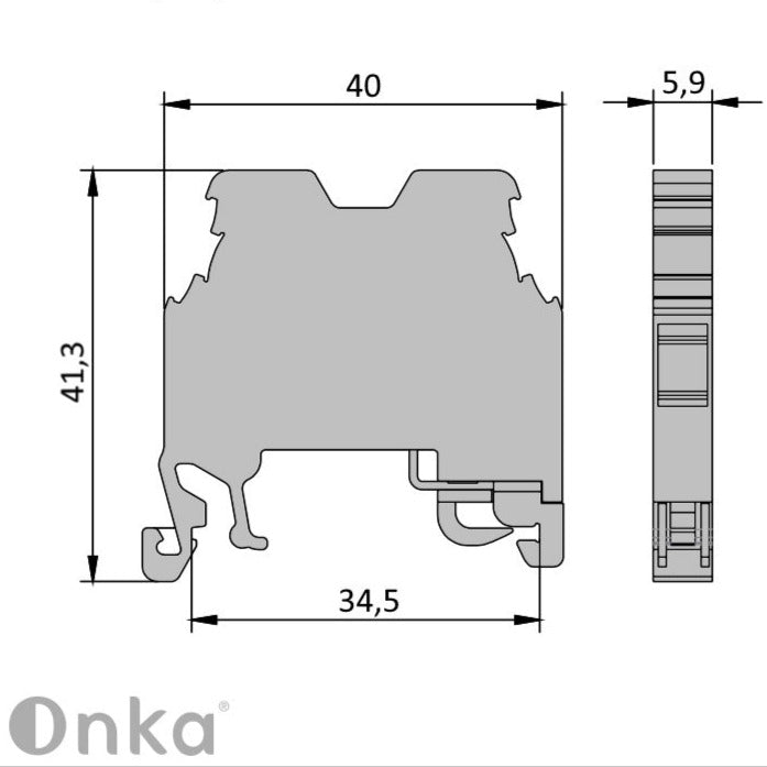 ONKA 2,5mm2 PE csavaros síncsatlakozó csatlakozó DIN síncsatlakozó 2-vezetékes szürke, 1010219
