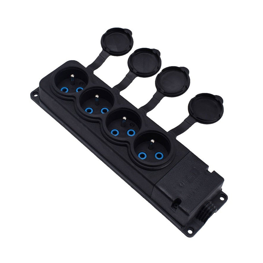4x rubber socket "rubber" black covered hermetic IP44, 250V, 16A, 2P+Z, French type E, 4KMP-E, Bylion
