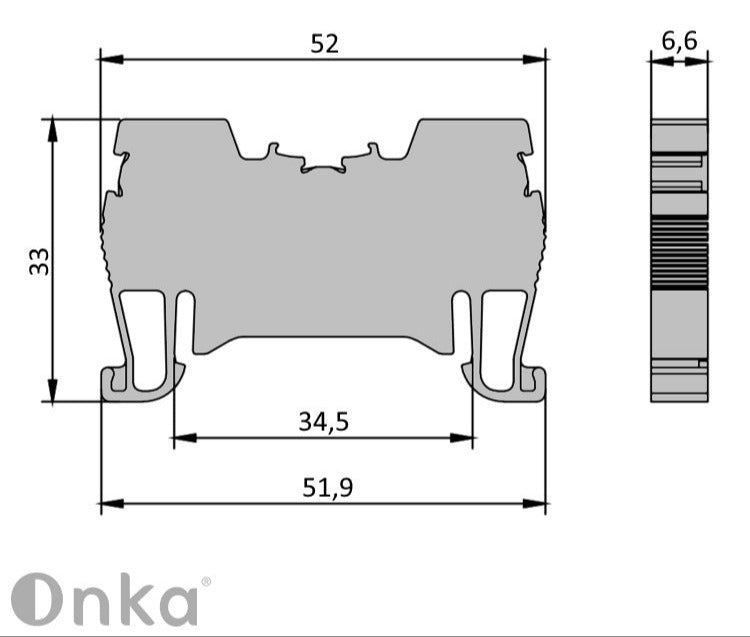 ONKA 4mm2 rugósínes csatlakozó csatlakozó DIN sínes csatlakozó 2-vezetékes kék, 1020027