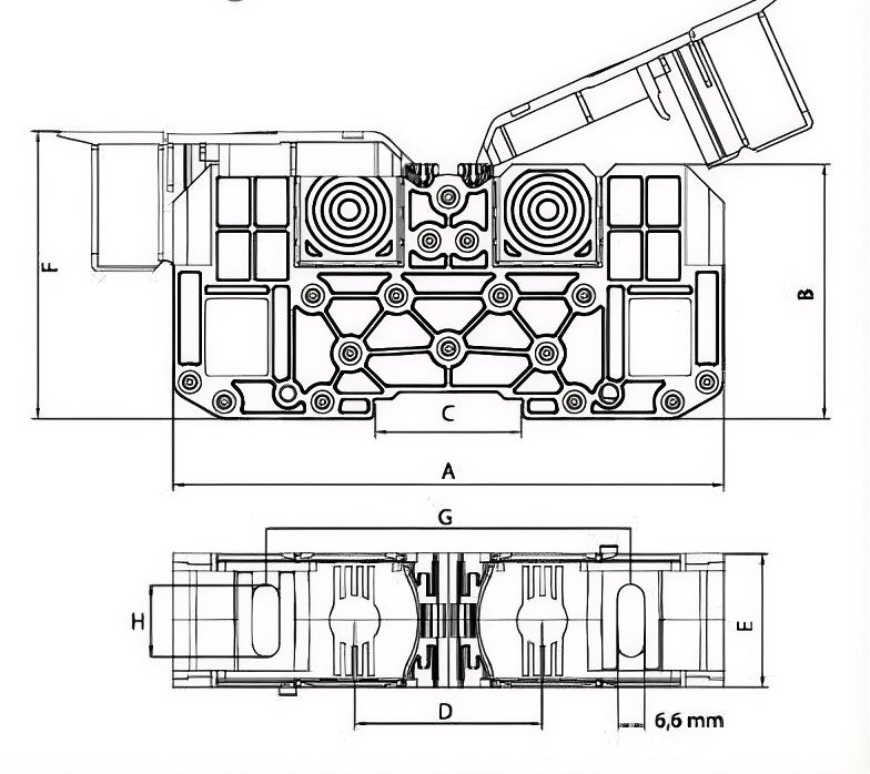MRK 25 mm²-es csatlakozóblokk sínre szerelhető (fedéllel)