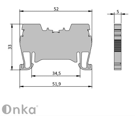 ONKA 1,5 mm2 rugósínes csatlakozó csatlakozó DIN sínes csatlakozó 2 vezetékes szürke, 1020002
