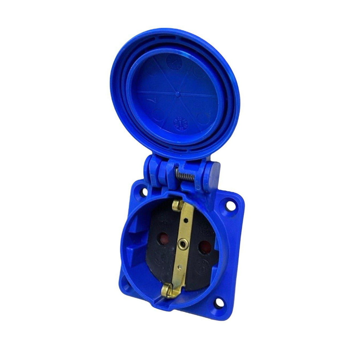 Hermetikus aljzat 2P+Z, 230/220v, földeléssel, IP44, csappantyúval, kék, 250V Schuko