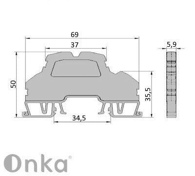 ONKA 2,5 mm2, 2 szintes rugósínes csatlakozó csatlakozó DIN sínes csatlakozóblokk 4 vezetékes, szürke, 1020379