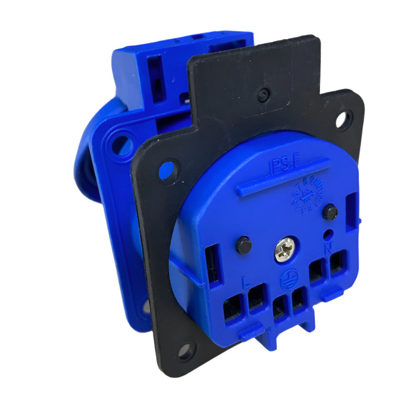 Hermetikus aljzat 2P+Z, 230/220v, földeléssel, IP44, csappantyúval, kék, 250V Schuko