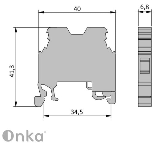 ONKA 4mm2 PE csavaros síncsatlakozó csatlakozó DIN síncsatlakozó 2-vezetékes szürke, 1010220