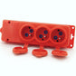 3x socket, French type E, triple "rubber" orange socket, with cover, hermetic IP44 250V, 16A, 2P+Z, 3KMP-E-O, Bylion